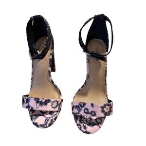 Torrid Women's Size 8.5 W Black Pink Floral Ankle Strap‎ Block Heels